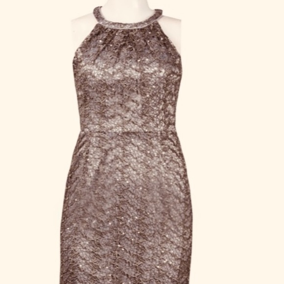 Adrianna Papell halter lace low back long gown - Picture 2 of 10